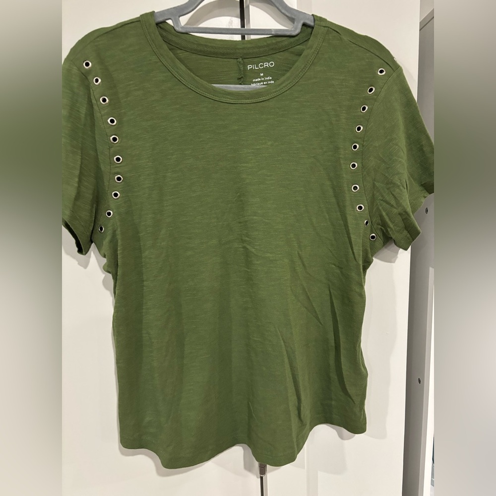 Pilcro Olive Eyelet Short Sleeve Tee
